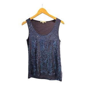 Blue Sequin Tank Top with Scoop Neck